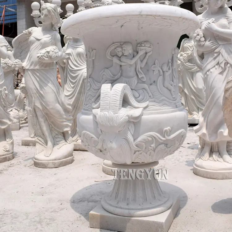 Garden Large Size Stone Carved Marble Flowerpot