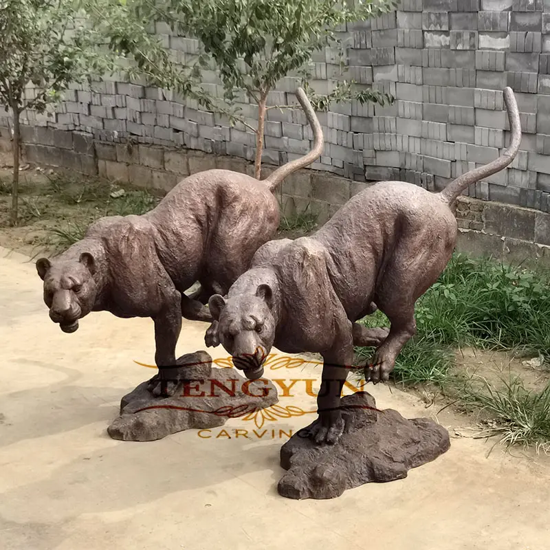 Garden Life Size Bronze Leopard Sculpture Home Decor Metal Animal Statue