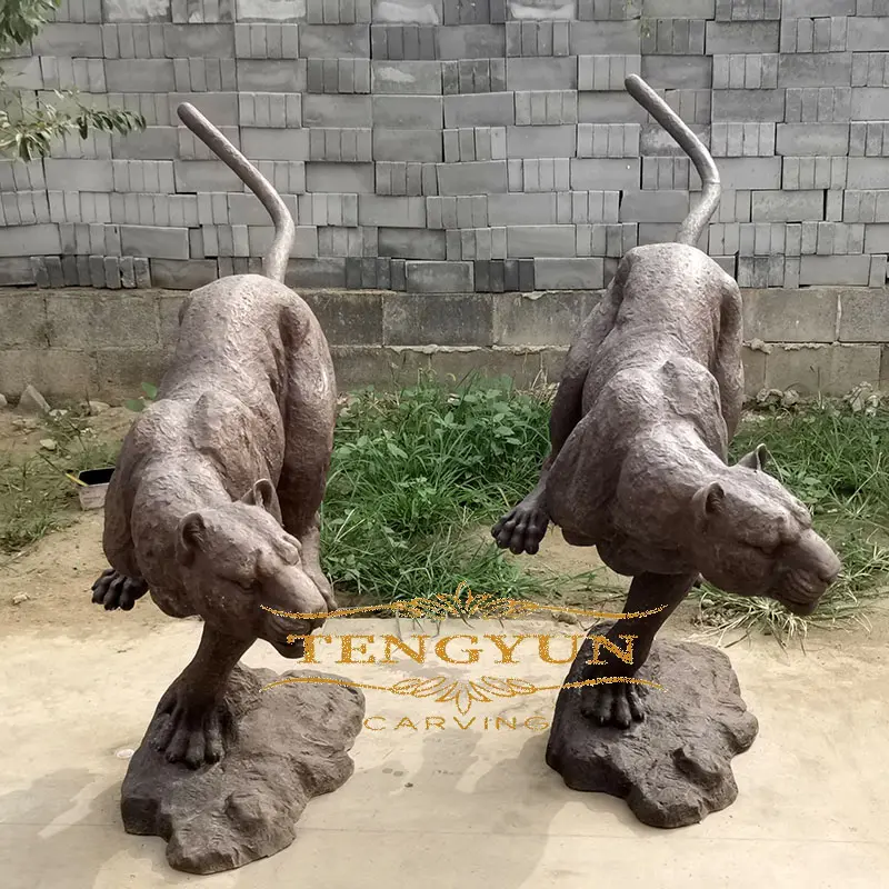Garden Life Size Bronze Leopard Sculpture Home Decor Metal Animal Statue