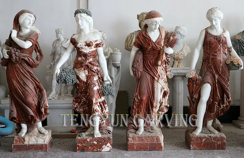 Garden Outdoor Decorative Natural White Marble Four Season Goddess Stone Hand Carved Statue