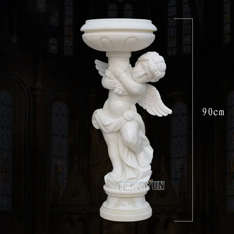 Garden Outdoor Decorative Little Angel Statue Boy And Girl Sculpture With Marble Flowerpot