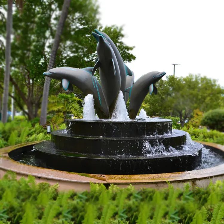 Garden Outdoor White Marble Dolphin Sculpture Water Fountain Animal Sculpture Fountains