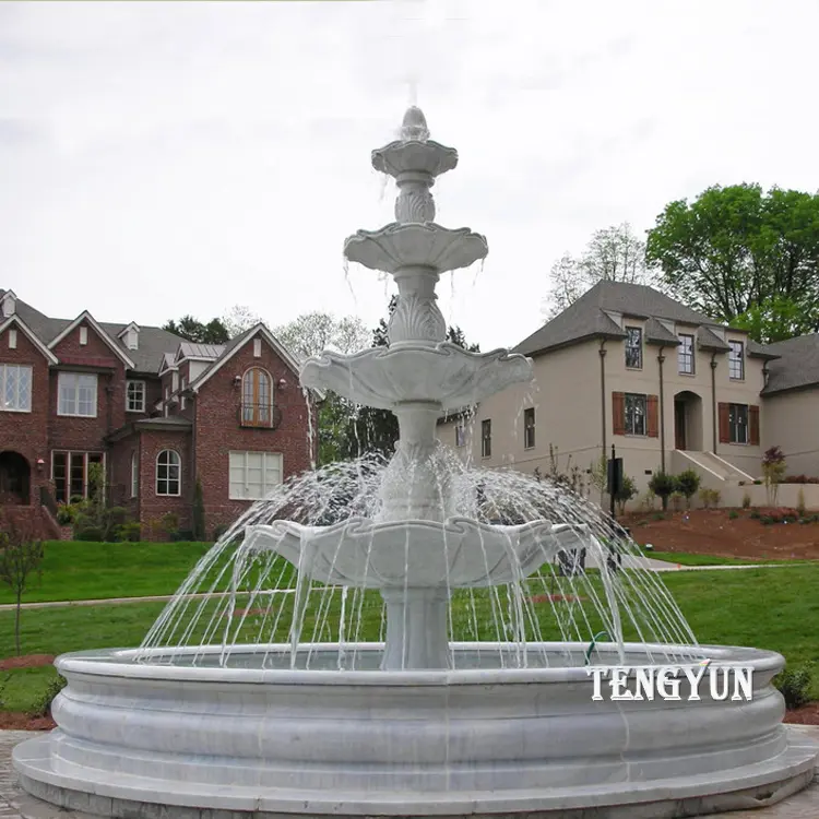 Garden White Marble Carved Tiers Water Fountain