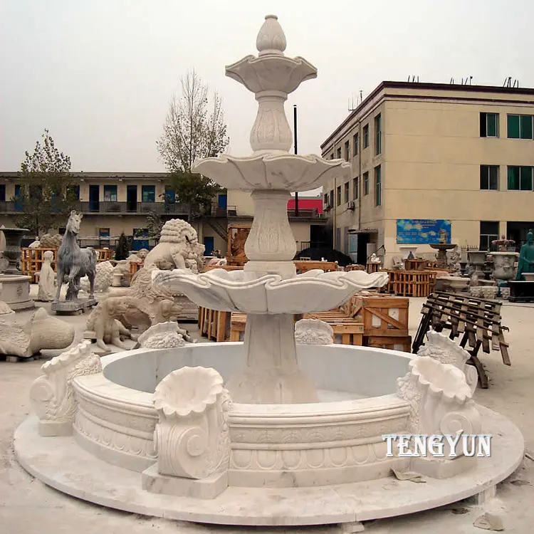 Garden White Marble Carved Tiers Water Fountain