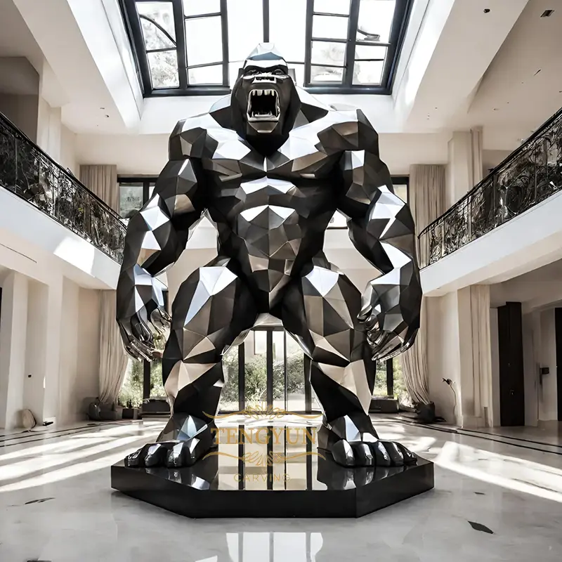 Geometric Stainless Steel King Kong Sculpture Mirror Polished Gorilla Statue For Sale