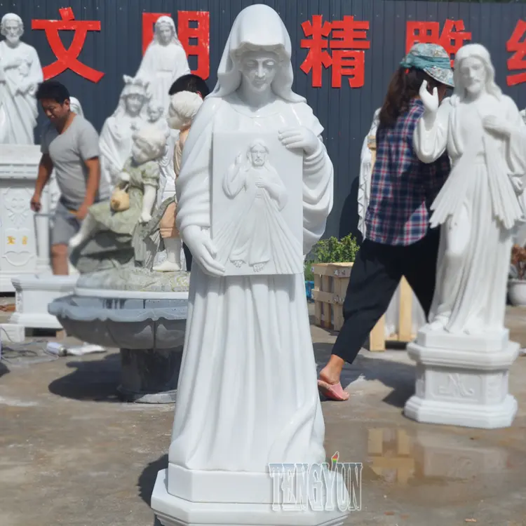 Hand Carved Garden Religious Christian Figure Statue Large Size Church Female Sculpture Holding Jesus Relief