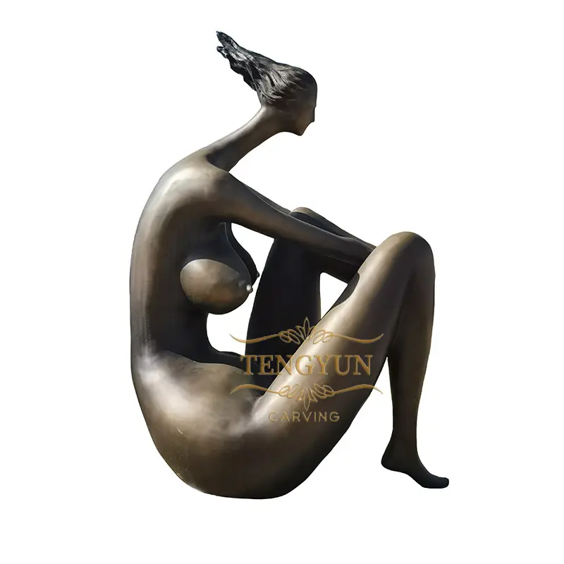 Home Decorative Metal Contemporary Sitting Nude Abstract Girl Bronze Statue For Sale