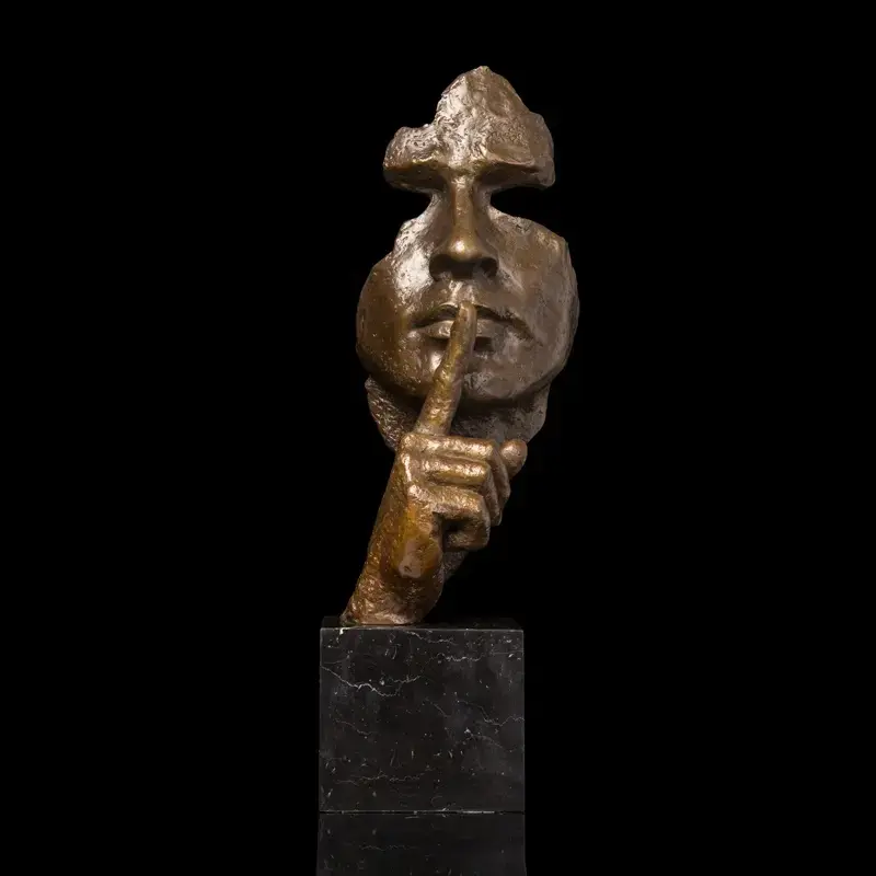 Home Decorative Metal Bronze Keep Silent Sculpture Human Face Bust Abstract Modern Statue