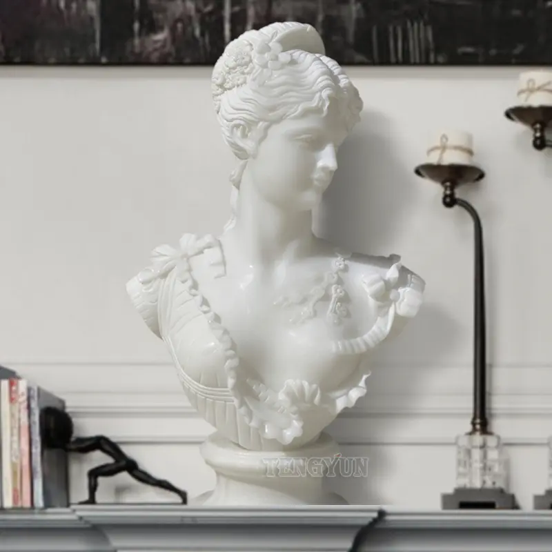 Home Decorative Natural White Marble Female Bust Statue Stone Woman Head Sculpture