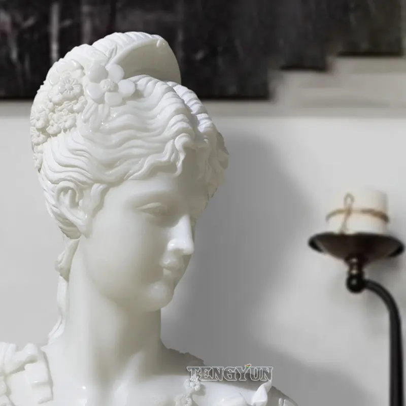 Home Decorative Natural White Marble Female Bust Statue Stone Woman Head Sculpture