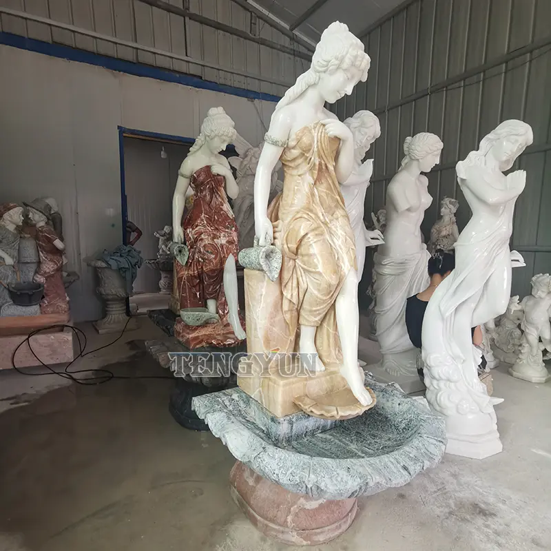 Hot Sale Elegant Marble Lady Statue Water Fountain Garden Female Sculpture Stone Fountains