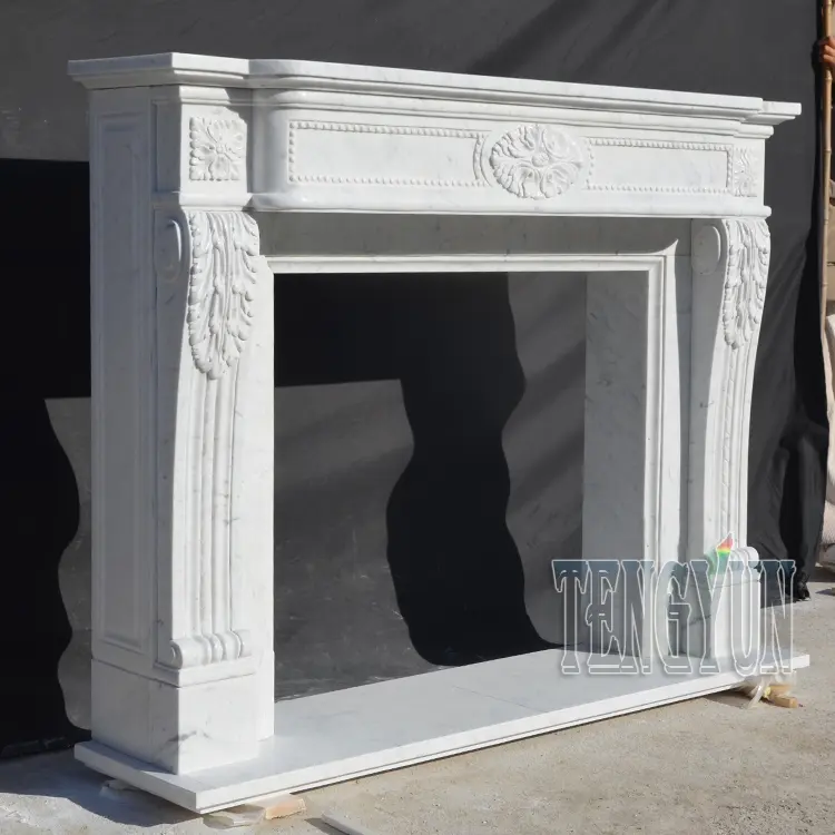 Interior Decoration Heating Italian Carara White Marble Fireplace Living Room Stone Medallion Fireplace China Factory