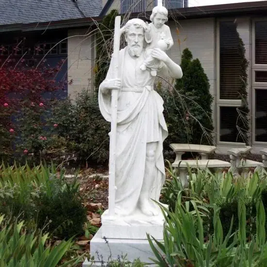 Large Christian Sculpture Religious White Marble St. Joseph Holding Baby Jesus Statue