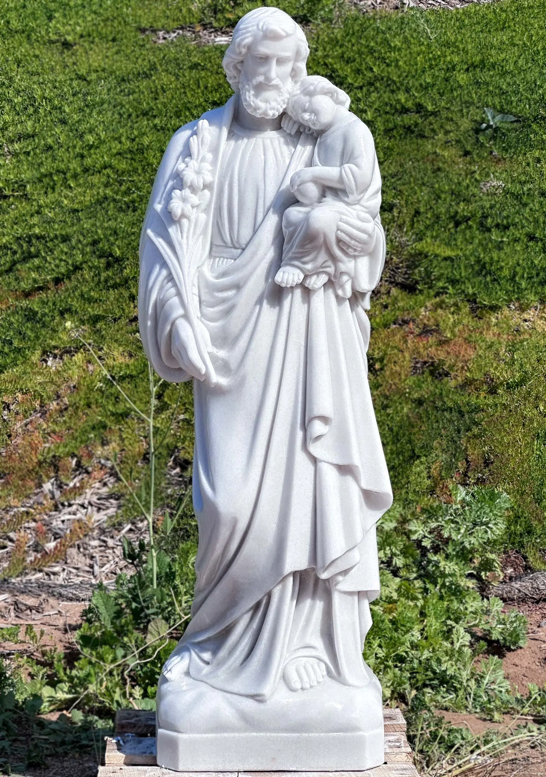 Large Christian Sculpture Religious White Marble St. Joseph Holding Baby Jesus Statue