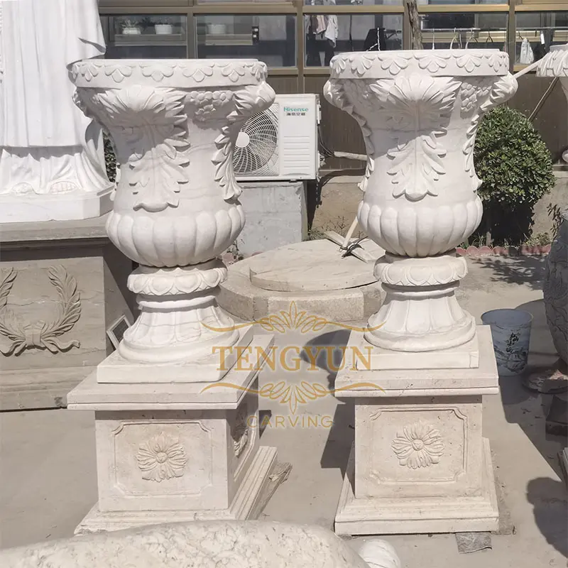 Large Size Garden Decorative Marble Flower Vase Stone Flowerpots For Sale