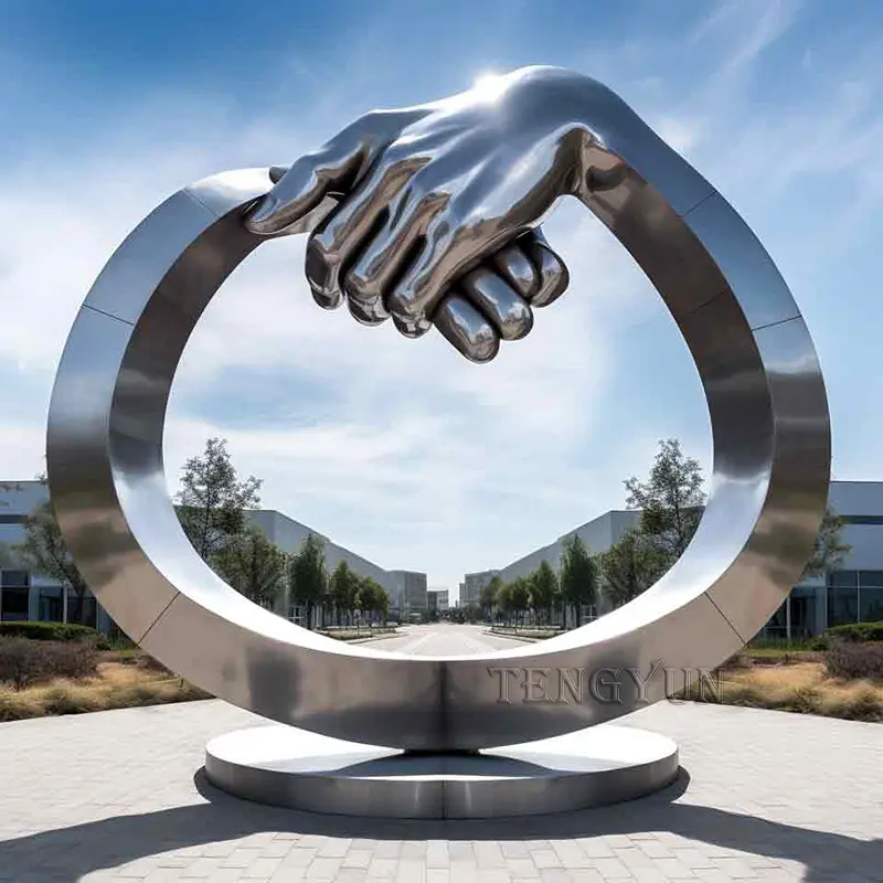 Large Size Modern Stainless Steel Handshake Abstract Sculpture For Sale