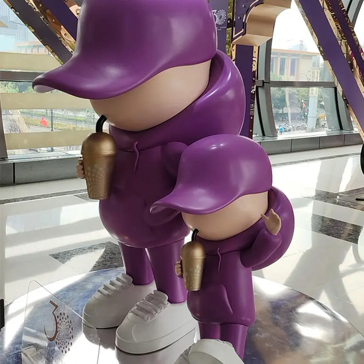 Large Size Outdoor Colorful Fiberglass Kid Drinking Statue Resin Cartoon Kid Cup Sculpture