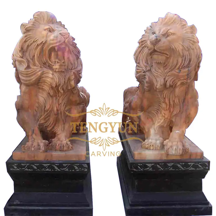 Large Size Stone Lion Sculpture Pair Of Marble Walking Lion Statue For Sale