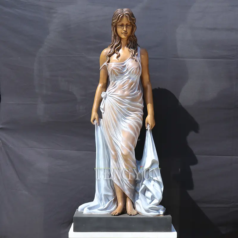 Life Size Beauty Bronze Lady With Dress Statue Famous Woman Sculpture For Sale