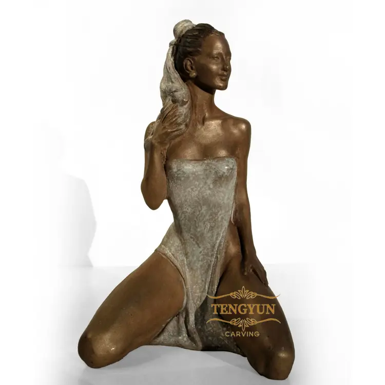 Life Size Bronze Naked Female Statue With Cloth Sexy Half Naked Woman Statues