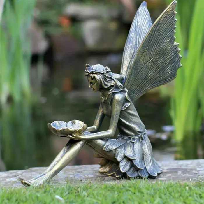 Life Size Bronze Sitting Fairy Angel Statue With Flower Sculpture For Sale