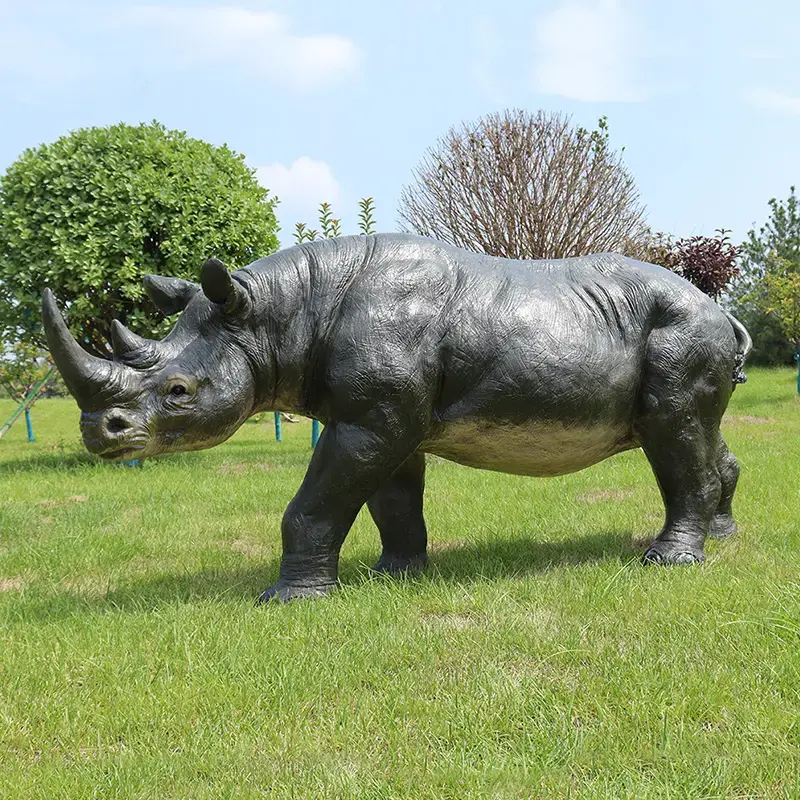 Life Size Fiberglass Rhino Sculpture Resin Animal Rhinoceros Statues For Sale