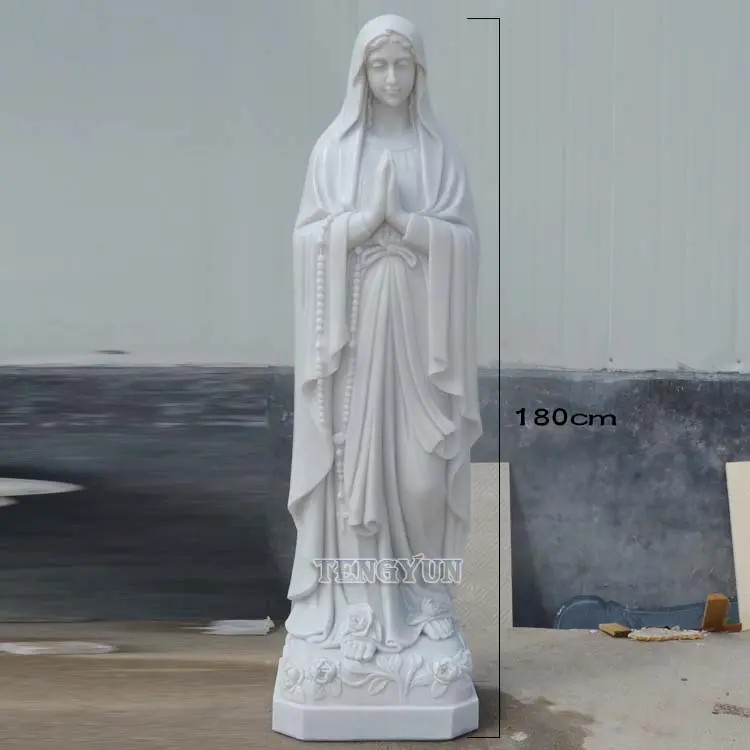 Life Size Marble Hand Carved Our Lady of Lourdes Statue And Kneeling Praying Nun Sculpture