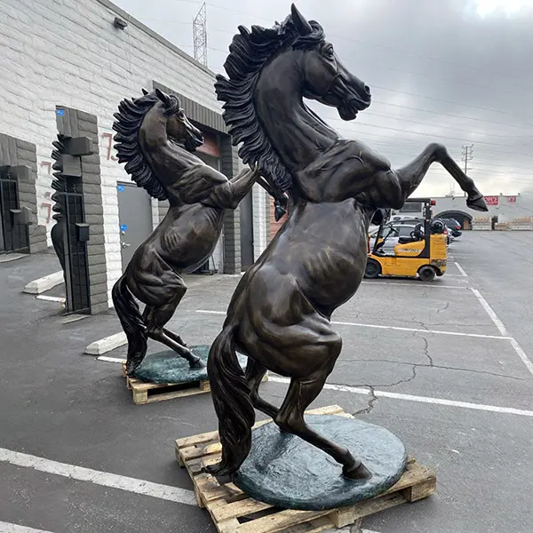 Life size bronze rearing horse sculpture