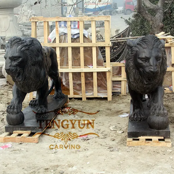 Life size marble lion sculpture