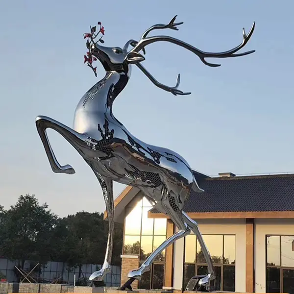 Life size stainless steel deer sculpture