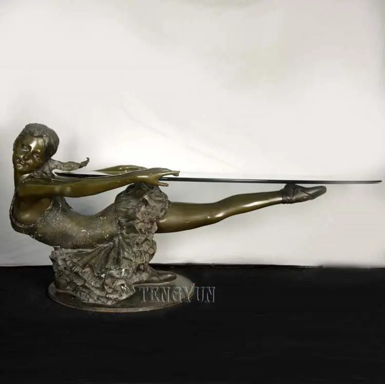 Living Room Decor Squat Down Girl Statue Luxury Bronze Sculpture Coffee Table Metal Base Statue Furtiture