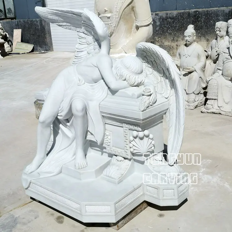Marble Weeping Angel Statue For Cemetery Decoration