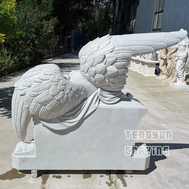 Marble Weeping Angel Statue For Cemetery Decoration