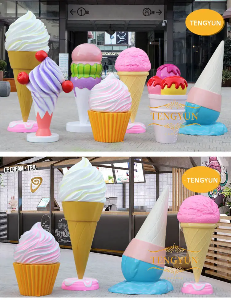 Modern Fashion Design Garden Large Size Resin Fiberglass Ice-Cream Sculptures for Sale