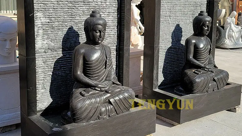 Natural Black Marble Buddha Wall Water Fountain Outdoor Water Feature
