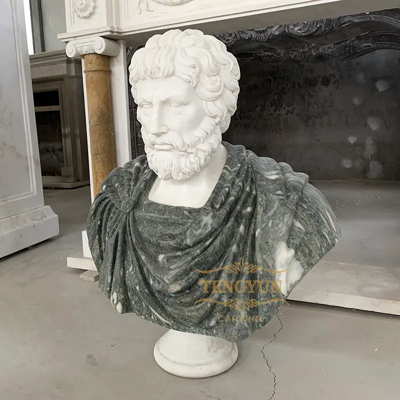 Natural White And Green Marble Stone Carved Classic Greek & Roman Busts For Sale