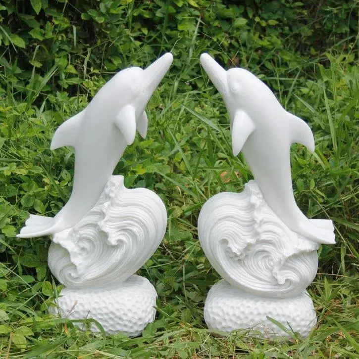 Natural White Marble Dolphin Sculpture Hand Carved Outdoor Dolphin Statue For Garden