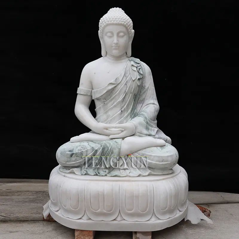 Outdoor Decor Natural Mixture Marble Sitting Meditative Buddha Statue Religious Statue For Home