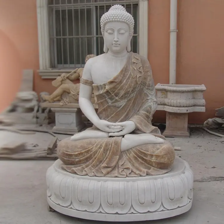 Outdoor Decor Natural Mixture Marble Sitting Meditative Buddha Statue Religious Statue For Home