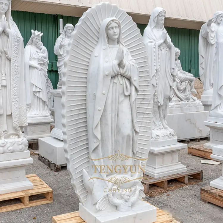 Outdoor Decorative Church Grey Granite Carved Mary Of Guadalupe Statues For Sale