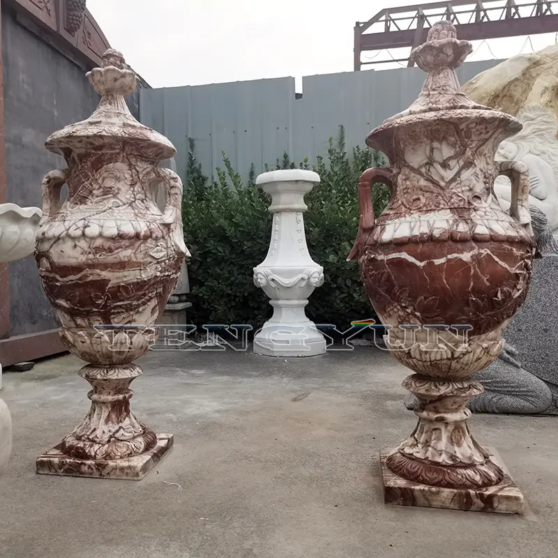 Outdoor Decorative Chick Blood Red Marble Flowerpot For Garden