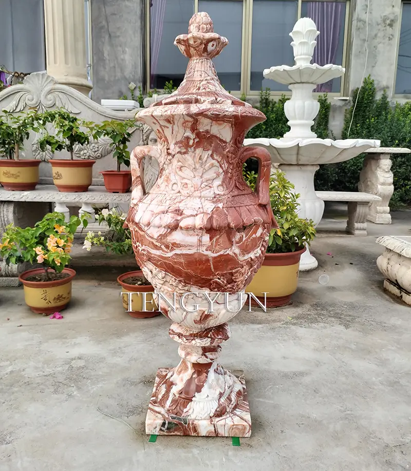 Outdoor Decorative Chick Blood Red Marble Flowerpot For Garden