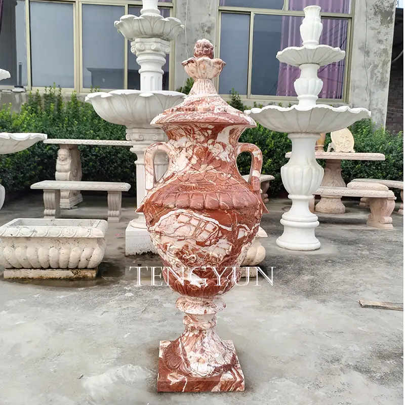 Outdoor Decorative Chick Blood Red Marble Flowerpot For Garden