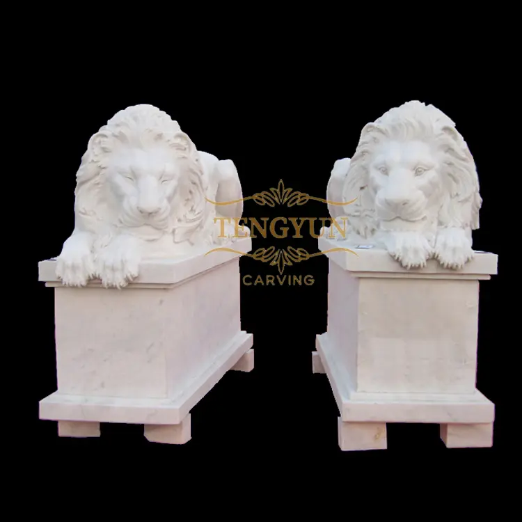 Outdoor Decorative Sleeping Lion Marble Sculpture Pair Of Lions Statue Marble Lion Statues