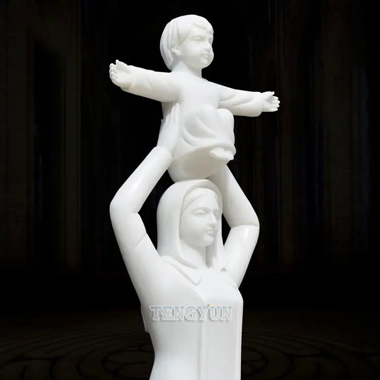 Outdoor Garden Decorative White Marble Stone Mother Virgin Mary With Child Statue Catholic Figure Sculpture