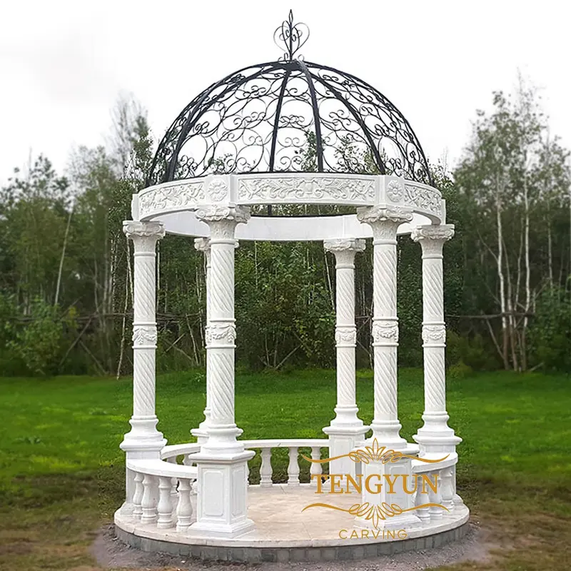 Outdoor Greek Style Stone Column Dome White Marble Gazebo For Sale