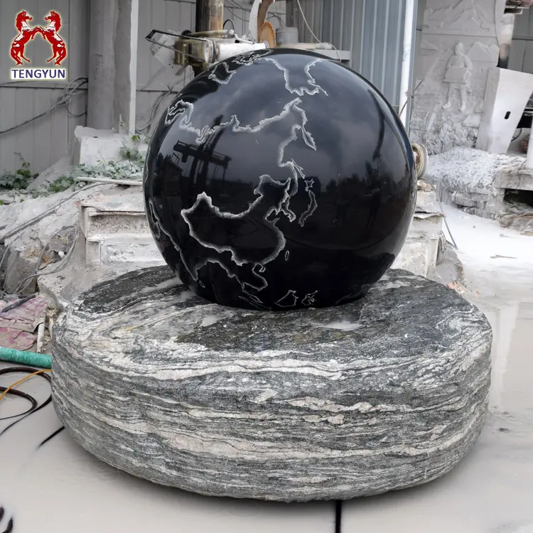 Outdoor Large Size Black Granite Rotating Fengshui Sphere Water Fountain