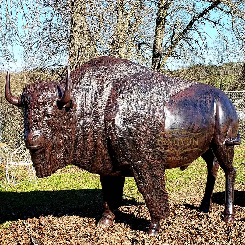 Outdoor Metal Animal Sculpture Life Size Bronze Buffalo Yard Statues For Sale