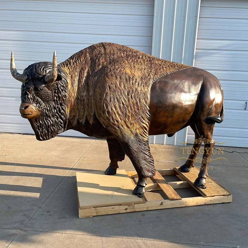 Outdoor Metal Animal Sculpture Life Size Bronze Buffalo Yard Statues For Sale