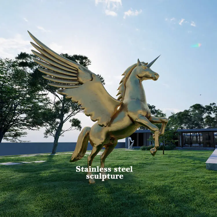 Outdoor Stainless Steel Unicorn Sculpture Life Size Mirror Polished Mythical Statues For Sale